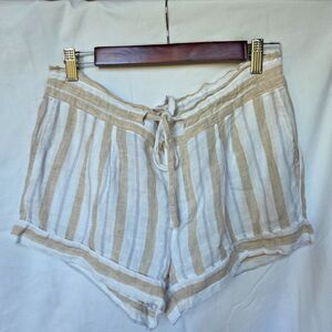 J. Crew Linen Neutral Tan/White Striped Shorts - Size Small